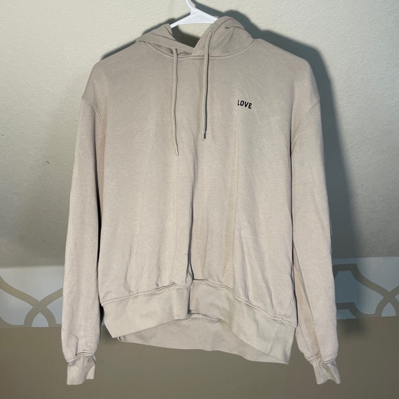 H&M Tops - H&M - Beige Hoodie with ”LOVE” Embroidery - Size S